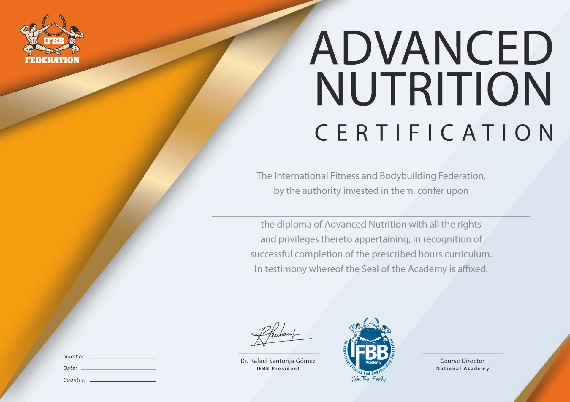 IFBB Advanced Nutrition certificate