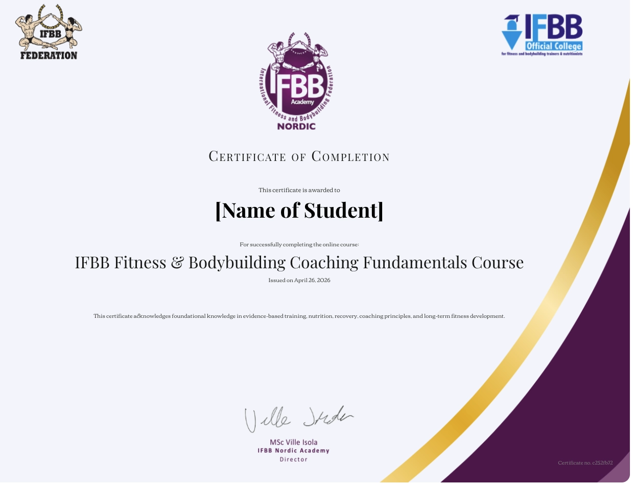 IFBB Nordic Academy Certificate of Completion