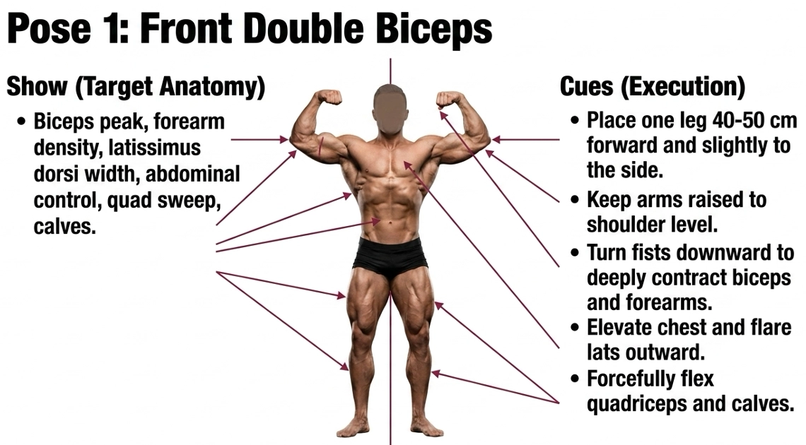Men's bodybuilding front double bicep pose example